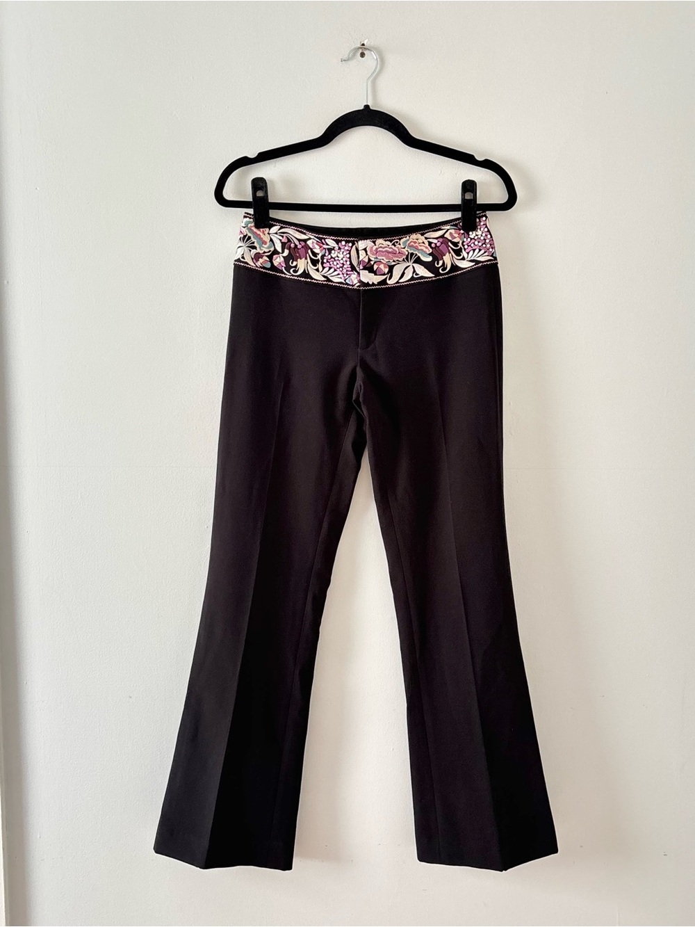 Marciano Vintage Y2K Low Rise Wide Leg Trousers Pants Floral Embroidered Black